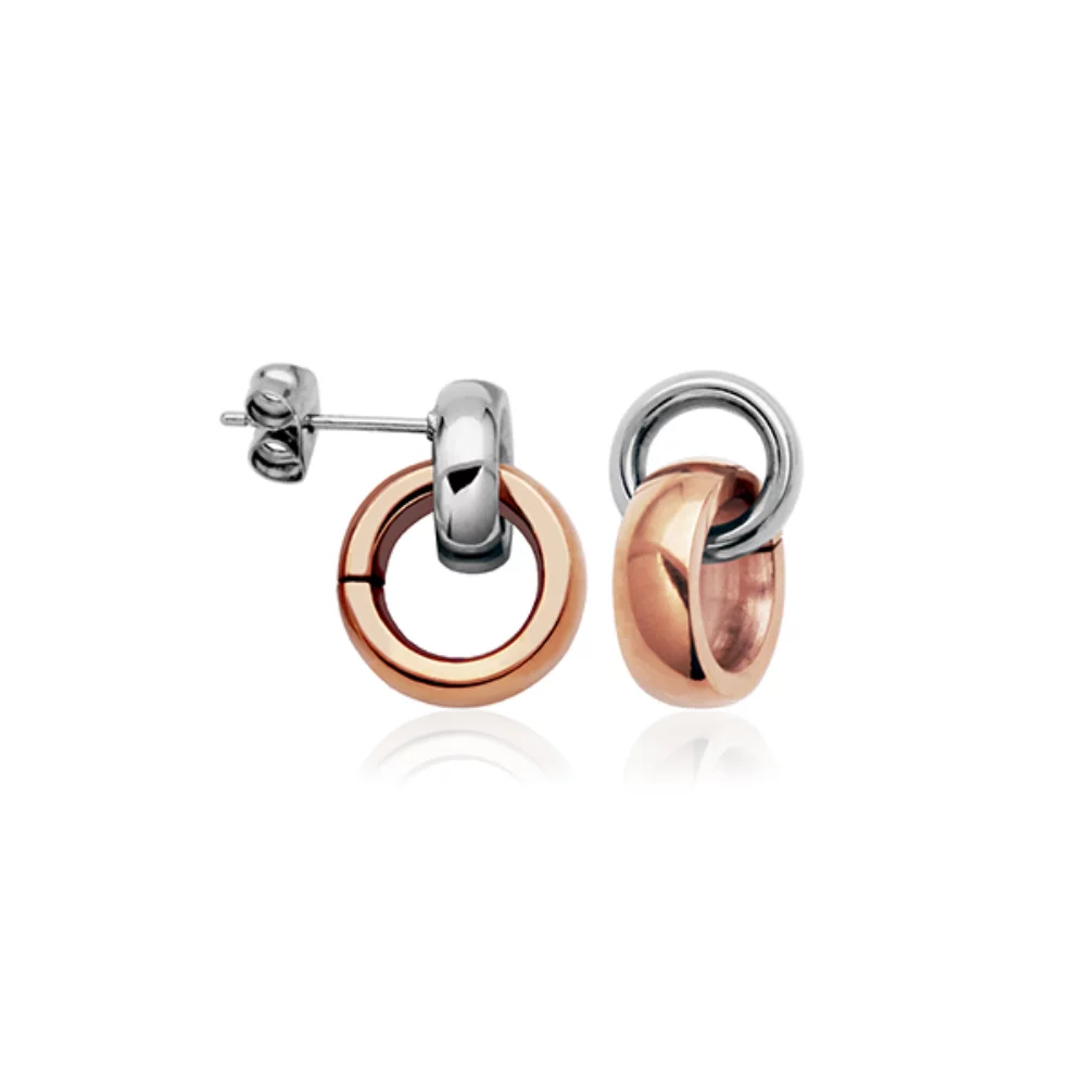 CJ STEELX Interlocking Ring Earrings - Silver and Rose