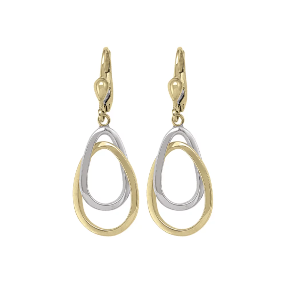 14K Gold and Silver Oval Ring Shaped Drop Earrings