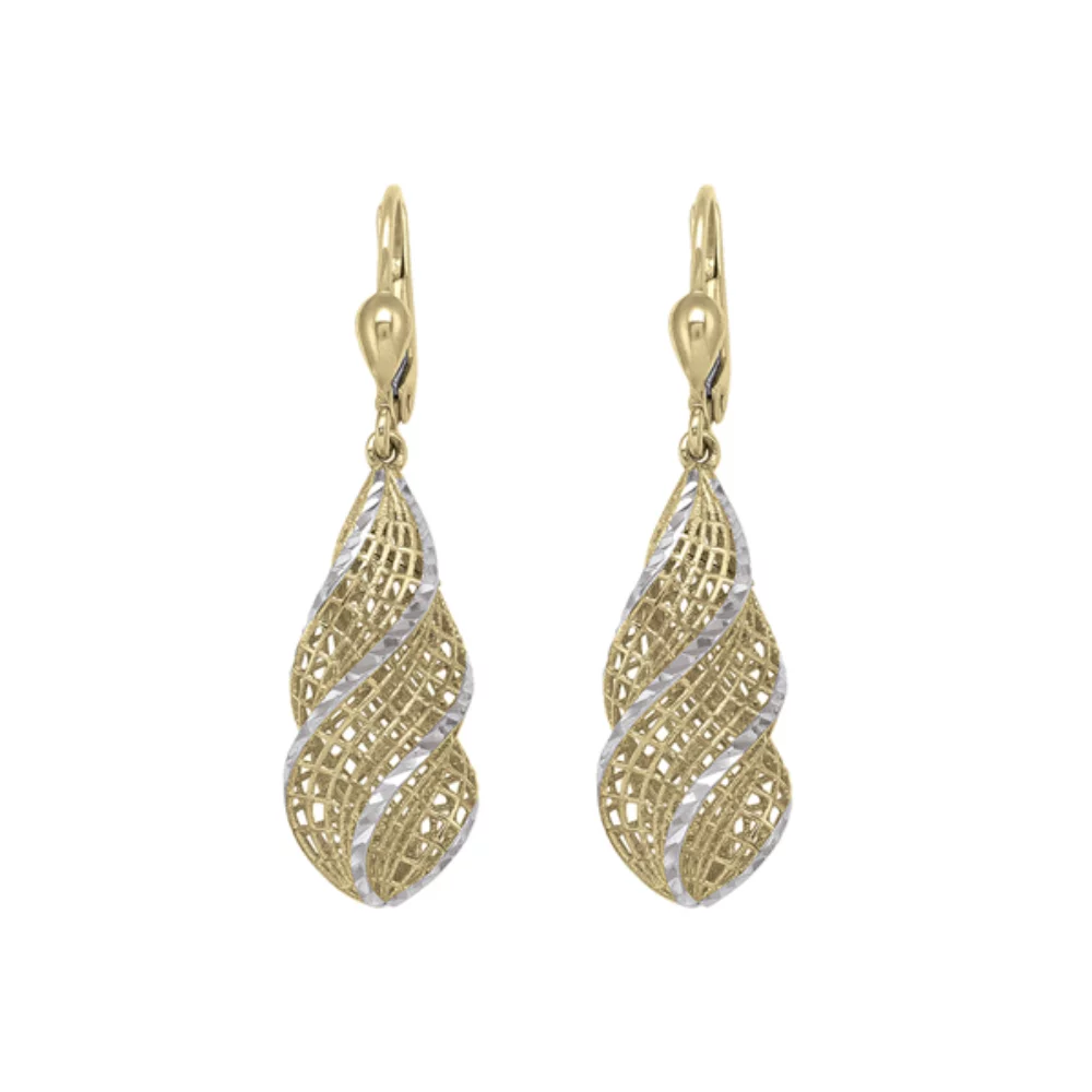 14K Silver and Gold Spiral Shaped Drop Earrings