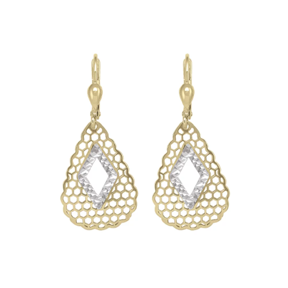 14K Gold and Silver Fashion Drop Earrings - 2.7gm