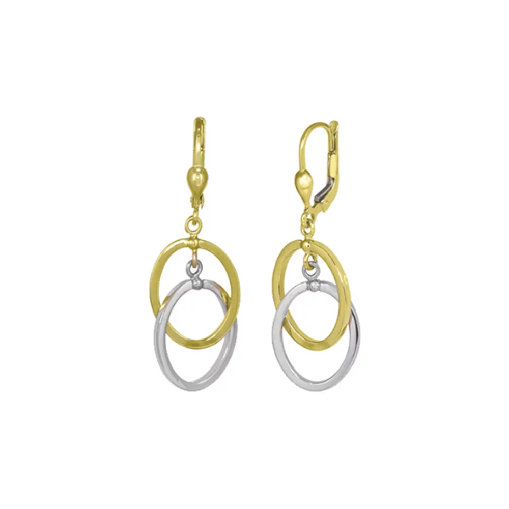 14K Gold and Silver Oval Ring Fashion Drop Earrings