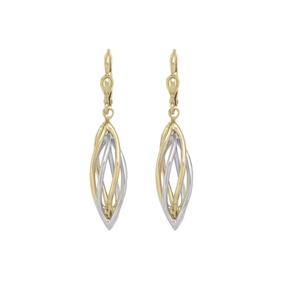 10K Gold and Silver Oval Ring Fashion Drop Earrings