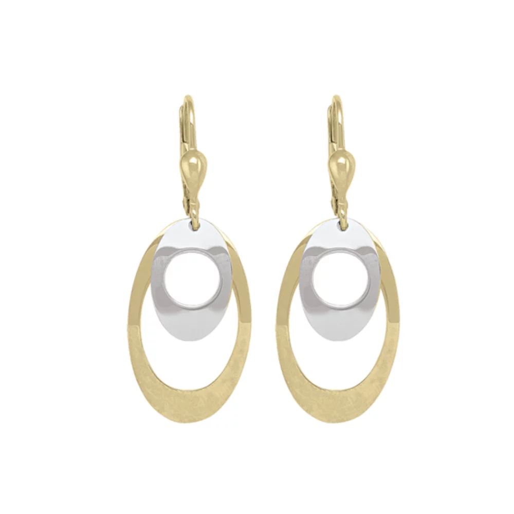 10K Gold and Silver Oval Shape Fashion Drop Earrings - 2.4gm