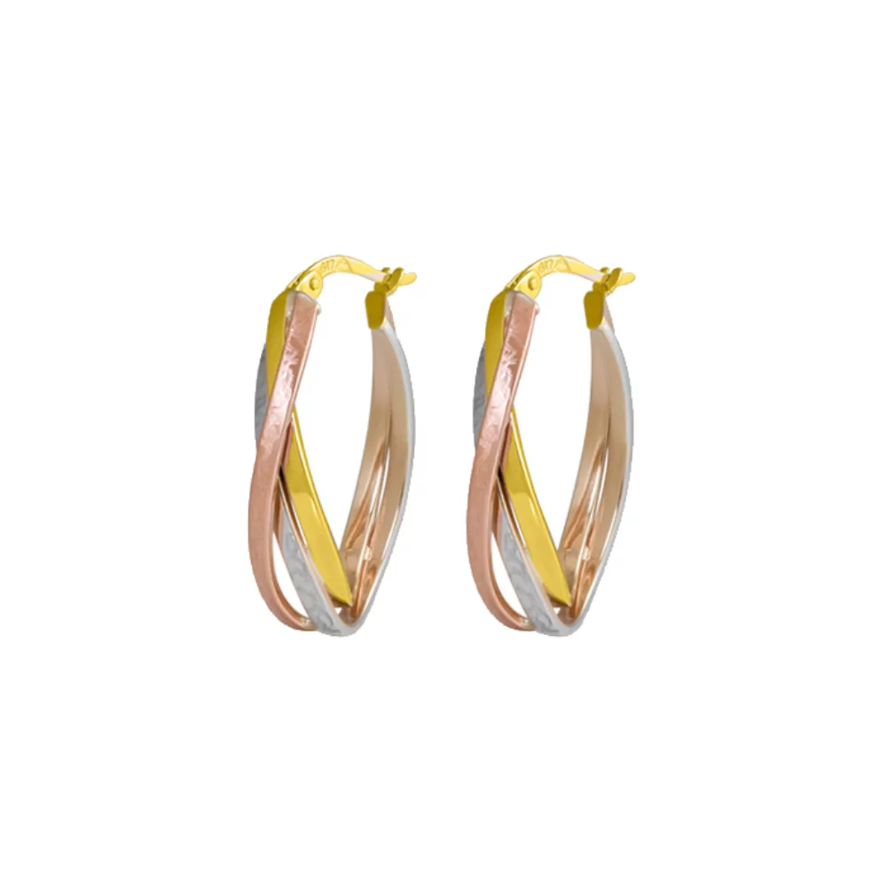 10K Tri-Colour Gold Twisted Hoop Earrings
