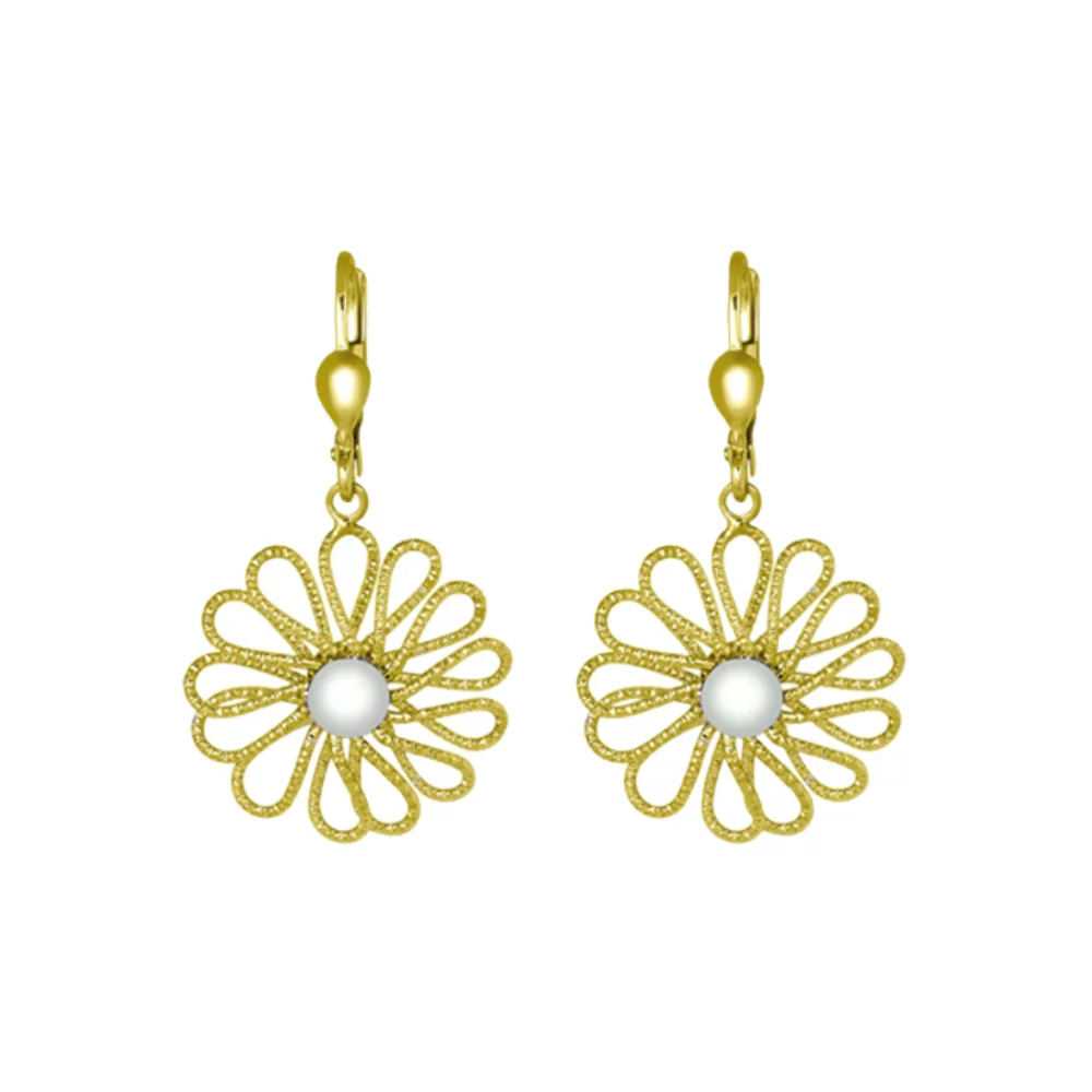 10K Gold and Silver Flower Shaped Fashion Drop Earrings