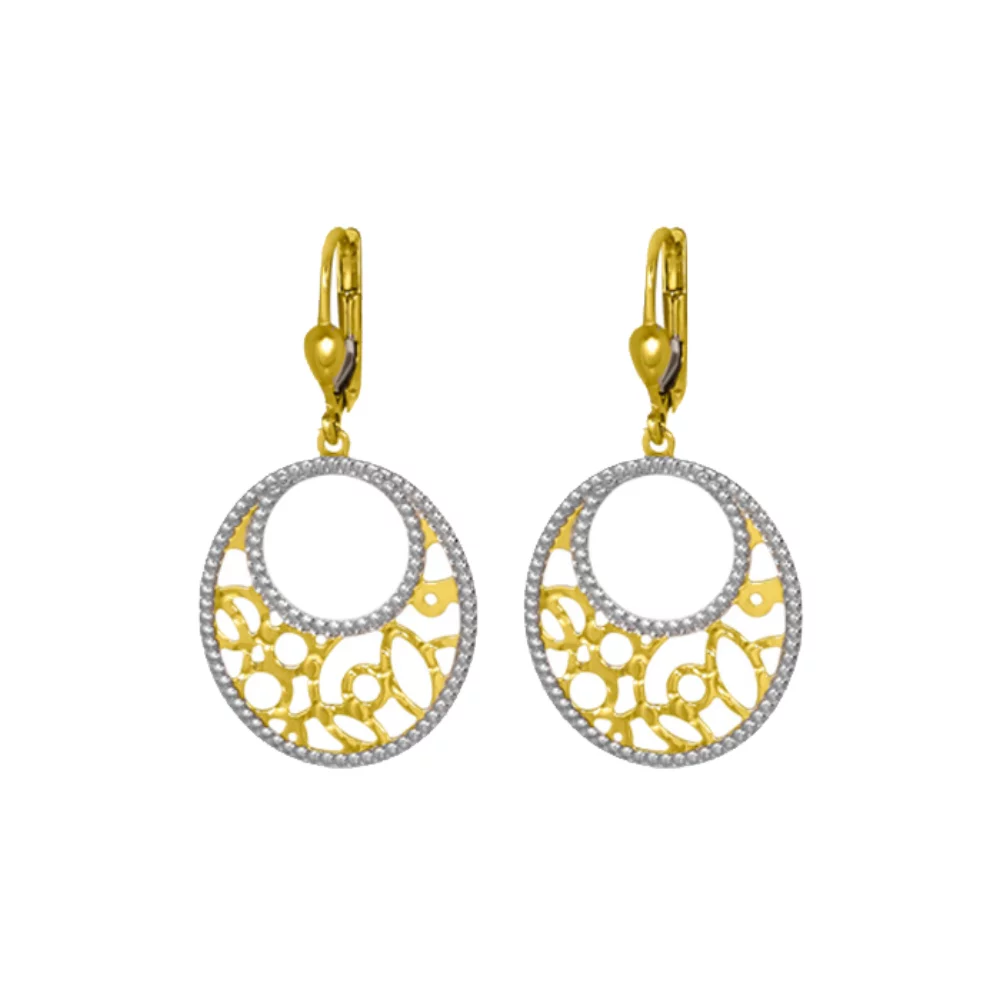 10K Two-Tone Gold Filigree Circle Drop Earrings