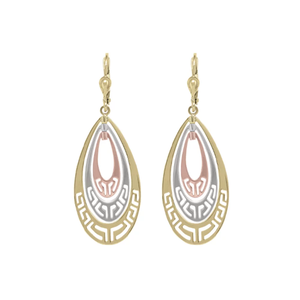 10K Tri Color Fashion Drop Earrings