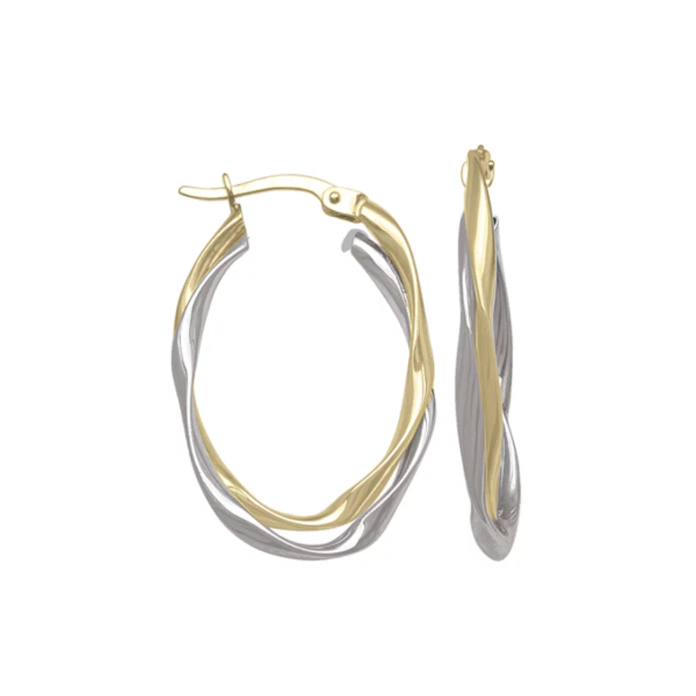 10K Two-Tone Gold Twisted Hoop Earrings