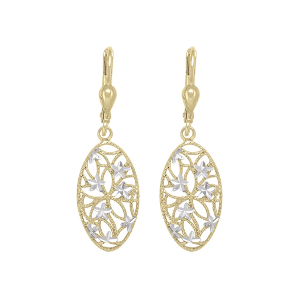 10K Gold and Silver Oval Shaped Fashion Drop Earrings - 2.0gm