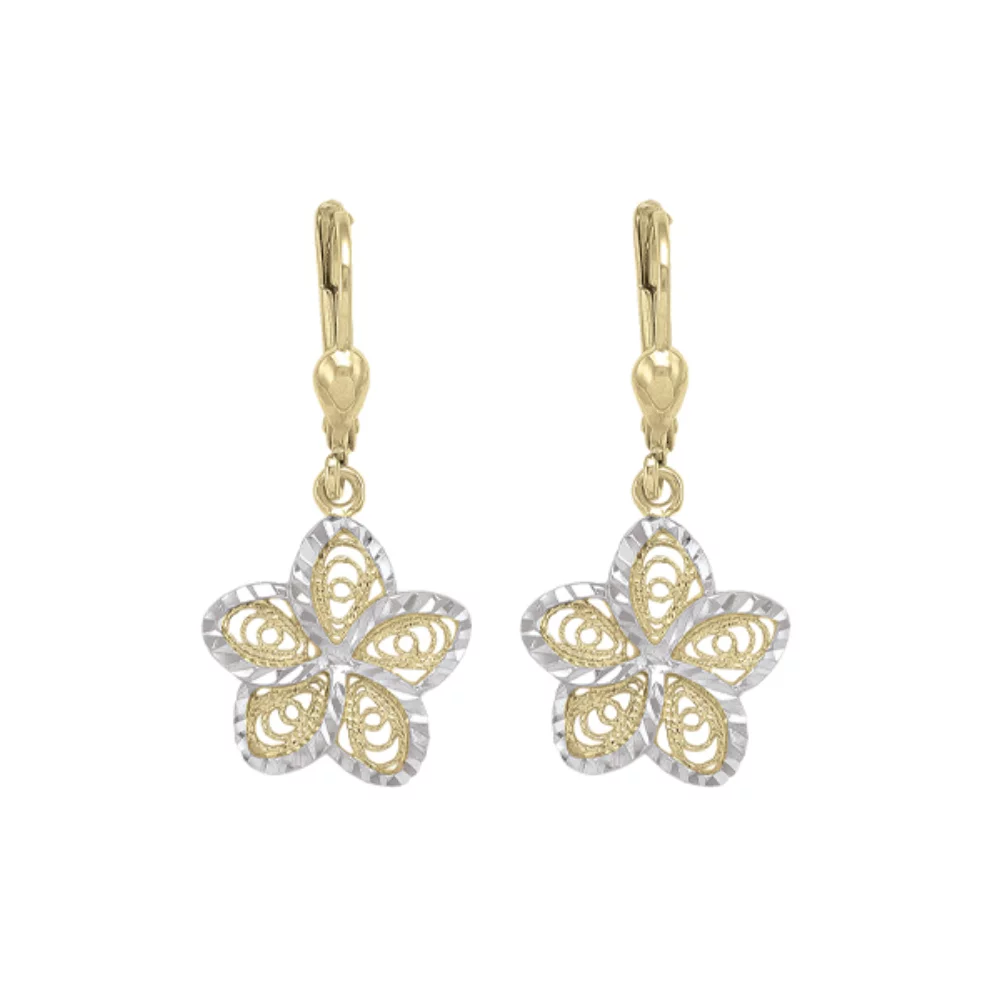 Boucles d'oreilles pendantes de mode en forme de fleur en or 10 carats et argent