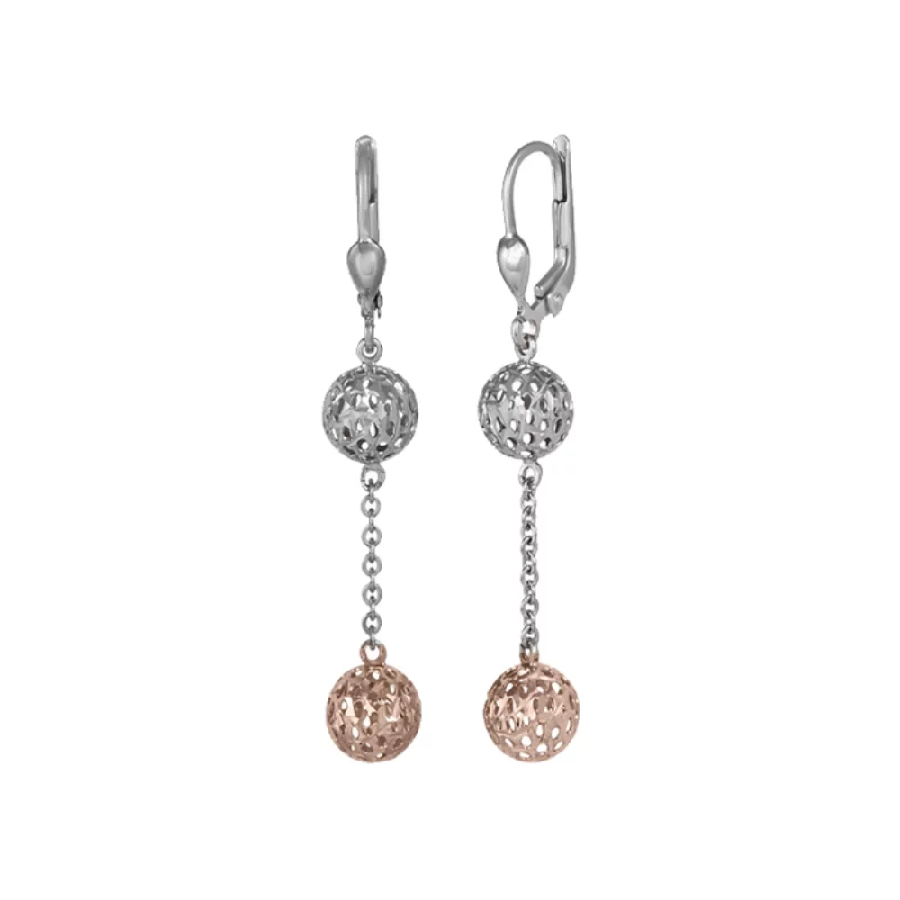 Boucles d'oreilles pendantes de mode en or rose 10 carats et argent - 2,4g