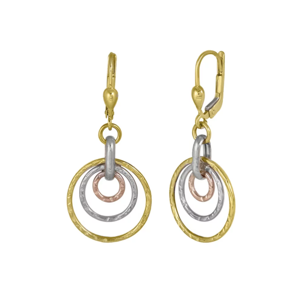 10K Gold, Rose Gold and Silver Fashion Drop Earrings