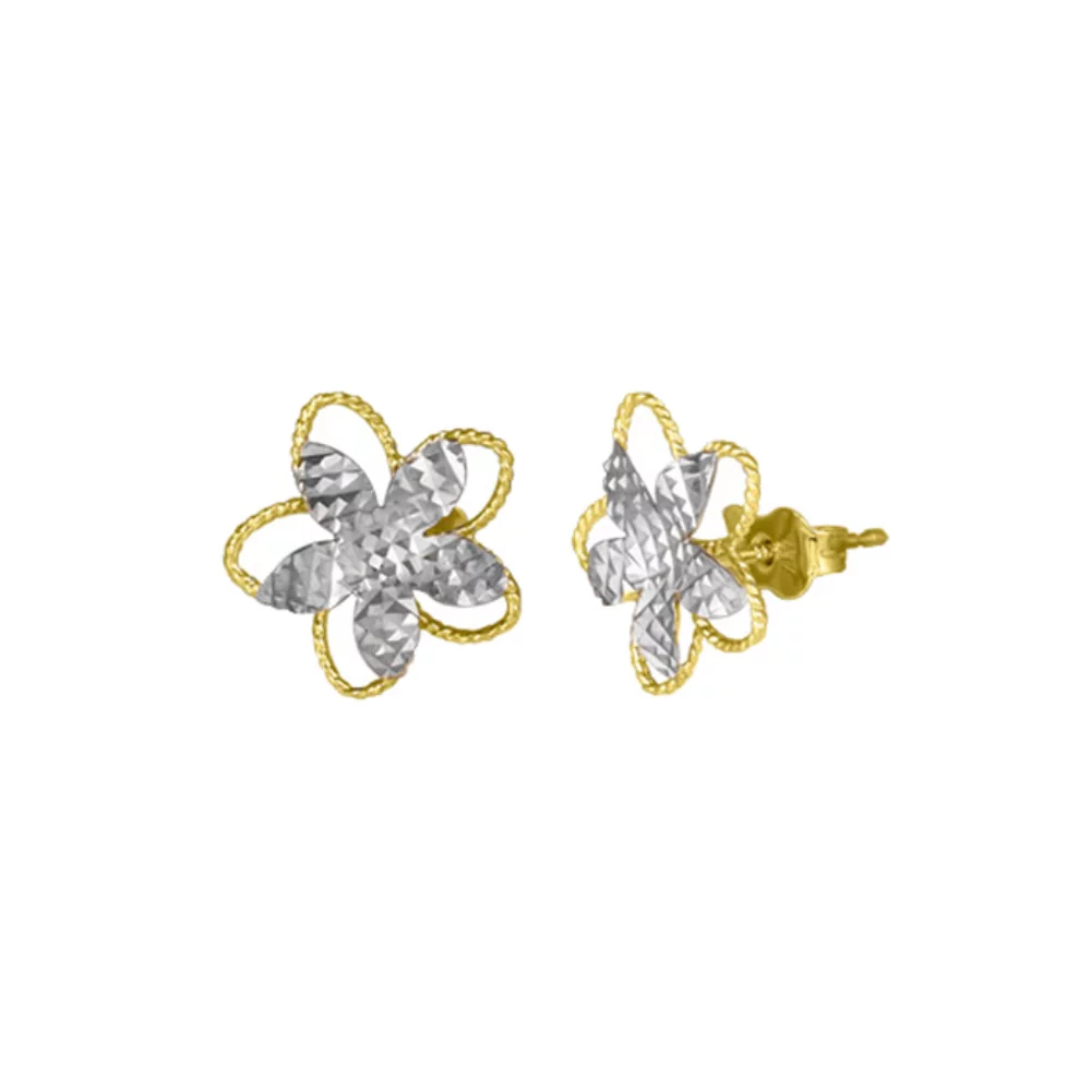 10K Two-Tone Gold Flower Stud Earrings