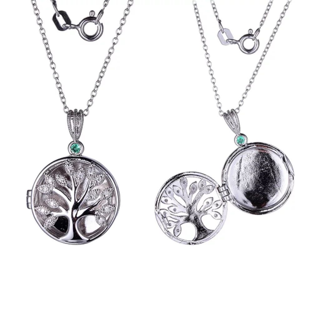 Médaillon Arbre de Vie en zircone cubique Diamondlite avec accent d'émeraude - Émeraude et argent