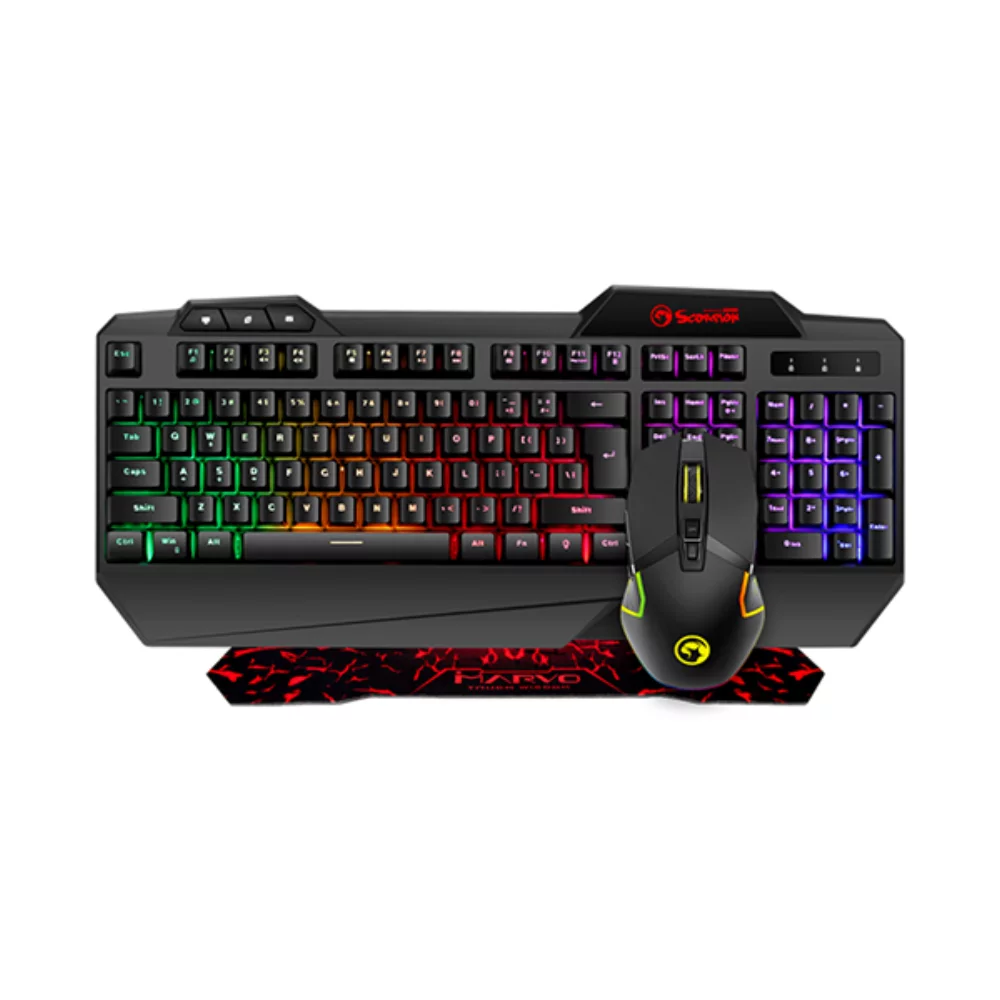 Ensemble combo Marvo 3 en 1 avec clavier de jeu à rétroéclairage LED filaire, souris et tapis de souris