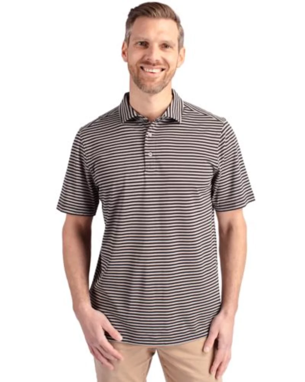 Polo Cutter & Buck Virtue Eco Pique à rayures recyclées pour hommes de grande taille.