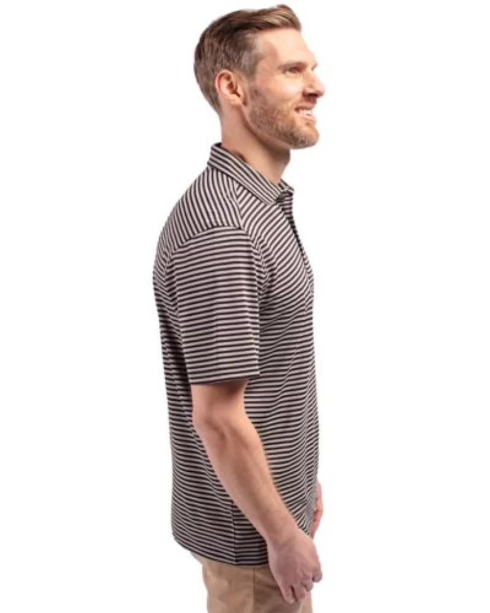 Polo Cutter & Buck Virtue Eco Pique à rayures recyclées pour hommes de grande taille.