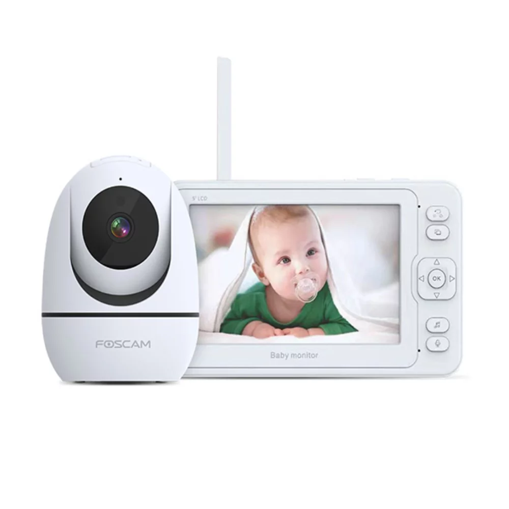 Moniteur pour bébé Foscam avec caméra à inclinaison, panoramique et zoom à distance et écran LCD de 5 pouces