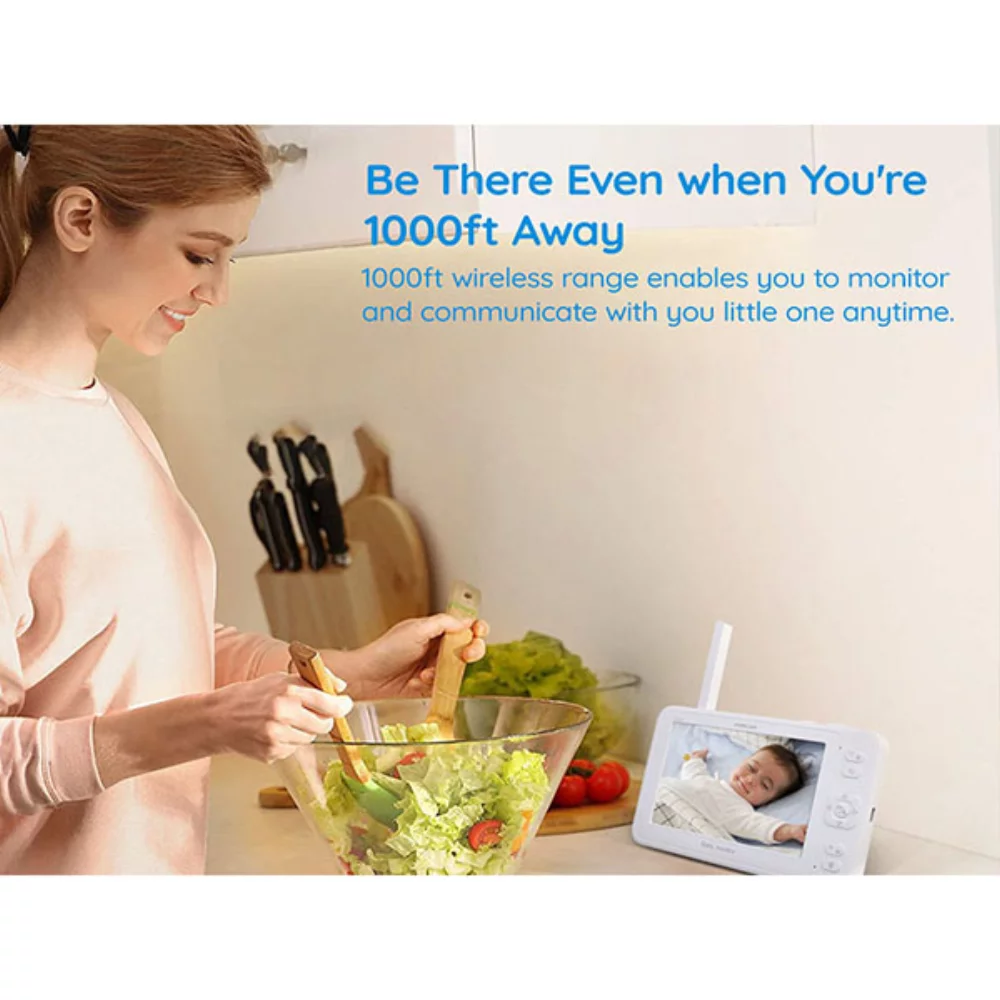 Moniteur pour bébé Foscam avec caméra à inclinaison, panoramique et zoom à distance et écran LCD de 5 pouces