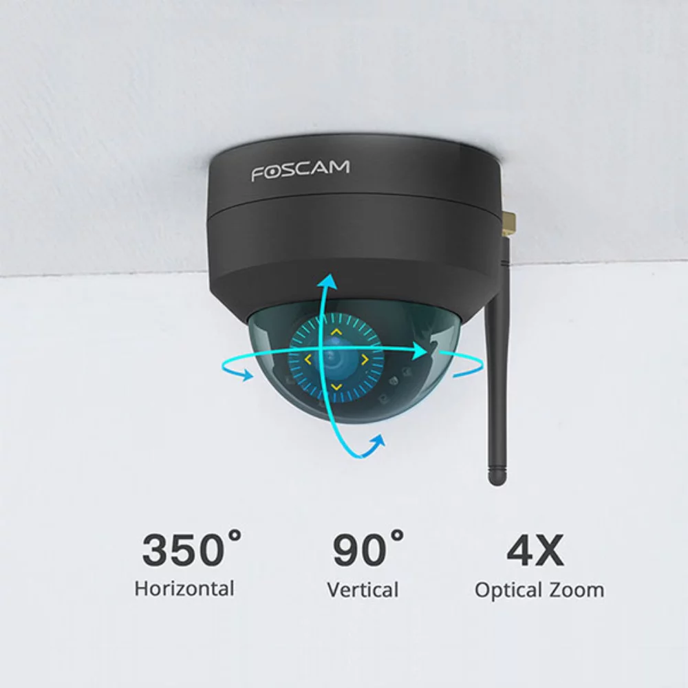 Caméra IP dôme Foscam D4Z 4MP avec zoom optique 4X, Wi-Fi double bande - Noir