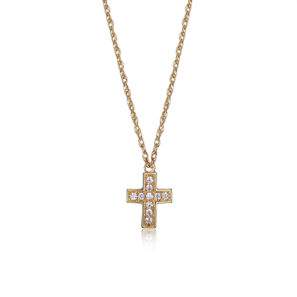 10K Gold Cross Necklace with Diamonds - Gold