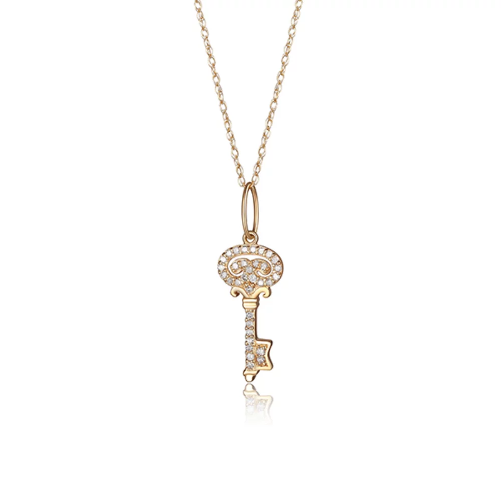 10K Gold Key Necklace with Diamonds - Gold