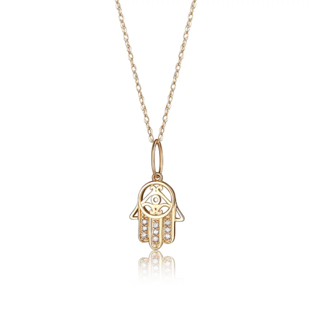 10K Gold Hamsa Necklace with Diamonds - Gold