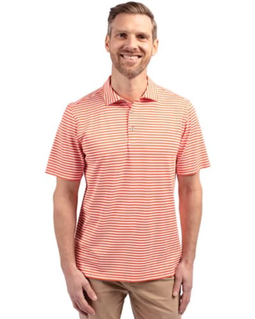 Polo Cutter & Buck Virtue Eco Pique à rayures recyclées pour hommes de grande taille.
