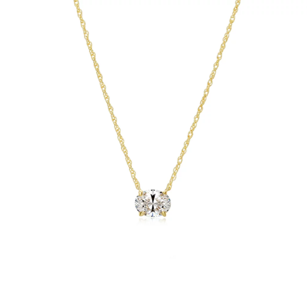 Diamondlite Cubic Zirconia Oval Solitaire Necklace - Gold