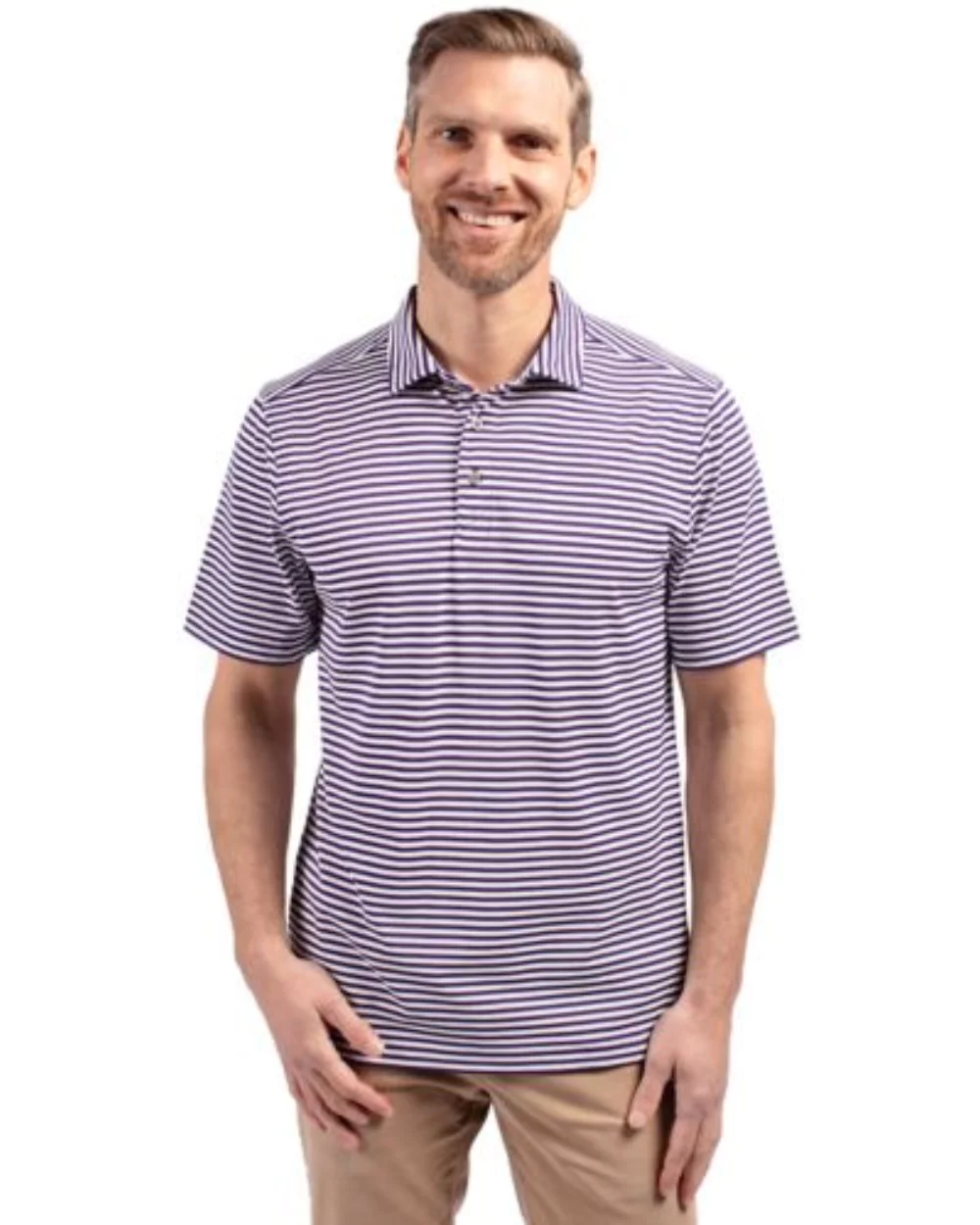 Polo Cutter & Buck Virtue Eco Pique à rayures recyclées pour hommes de grande taille.