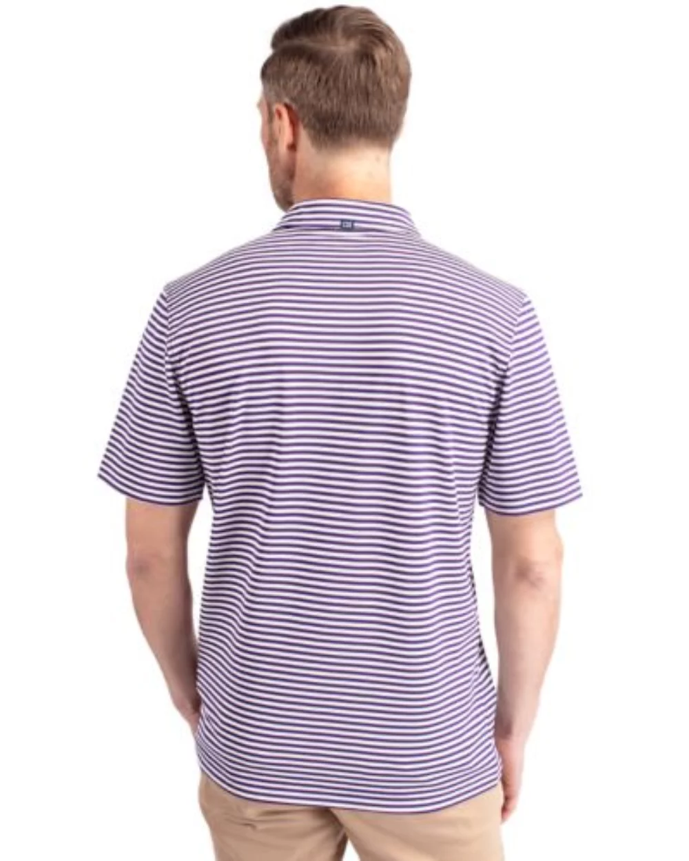 Polo Cutter & Buck Virtue Eco Pique à rayures recyclées pour hommes de grande taille.