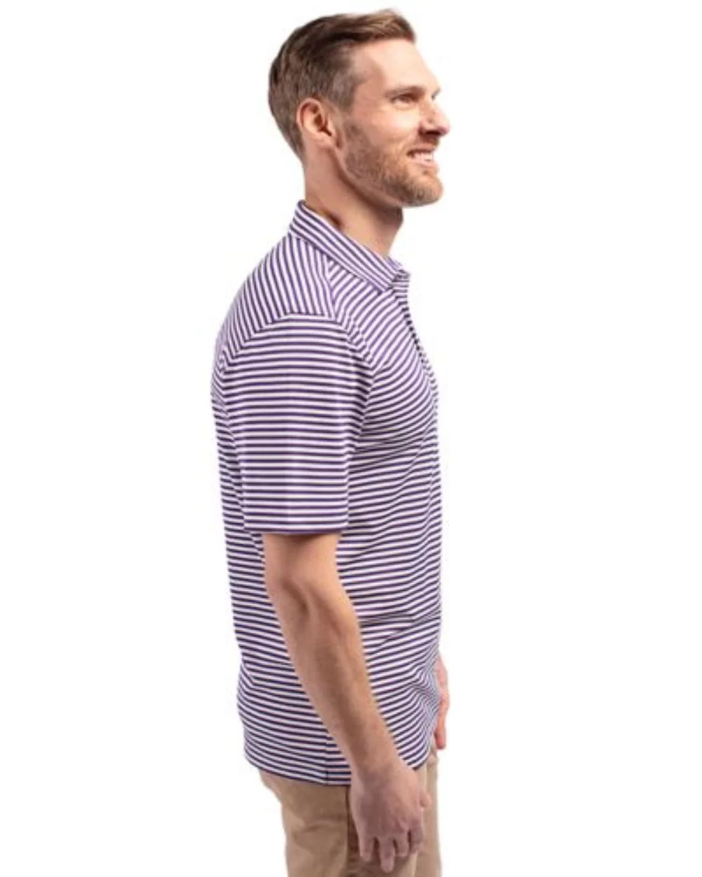 Polo Cutter & Buck Virtue Eco Pique à rayures recyclées pour hommes de grande taille.