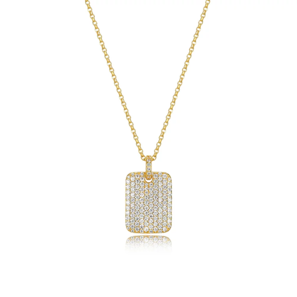 Diamondlite Cubic Zirconia Adjustable Pavé Tag Necklace - Gold