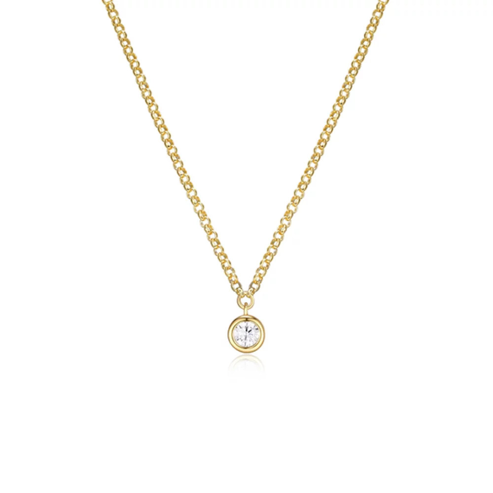 Diamondlite Cubic Zirconia 3.5mm Round Bezel Solitaire Rolo Necklace - Gold