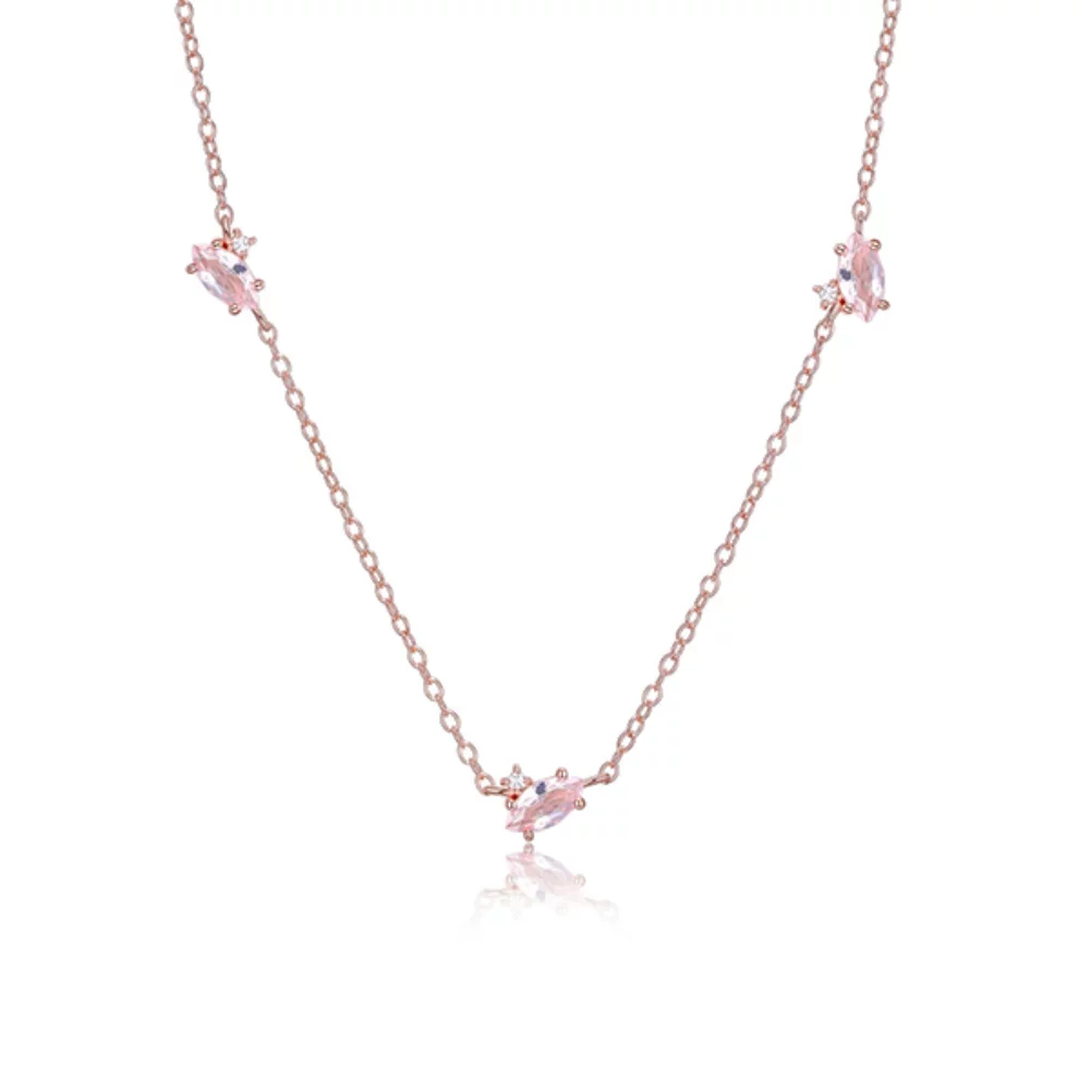 Diamondlite Cubic Zirconia and Simulated Morganite Marquise Station Necklace - Rose Gold