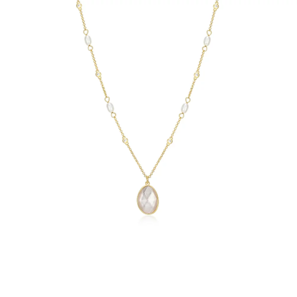 Fleur de Vie Collection Adjustable Diamondlite CZ, Crystal and MOP Doublet Necklace - Gold