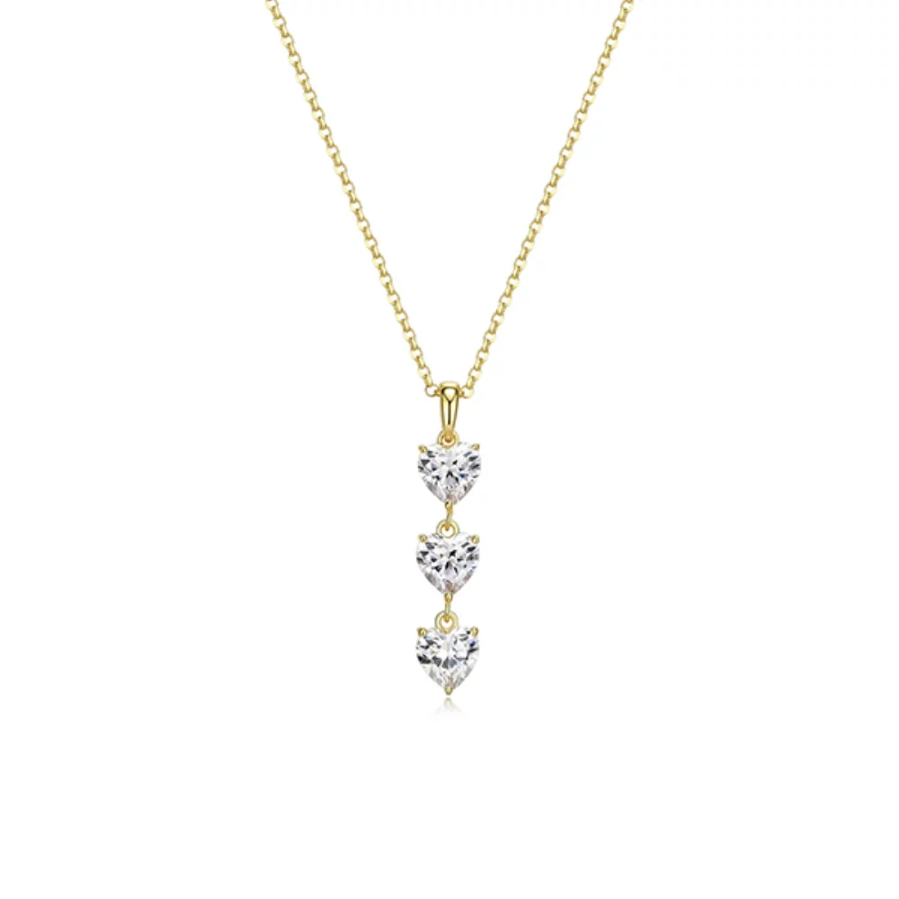Collier à pendentif en forme de triple cœur de 6 mm en zircone cubique Diamondlite - Or