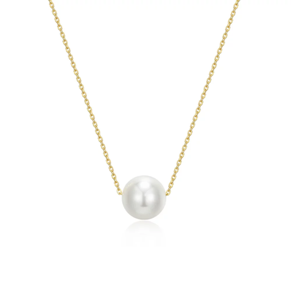 10mm Shell Pearl Solitaire Necklace - Gold