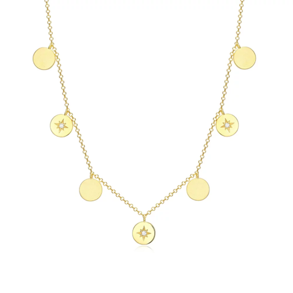 Goddess Diamondlite Cubic Zirconia Star Disc Dangle Station Necklace - Gold