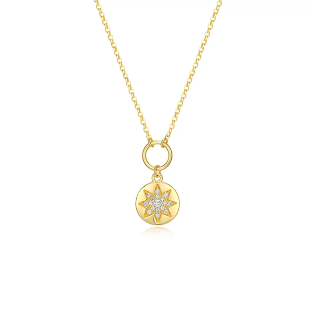 Goddess Diamondlite Cubic Zirconia Single Star Disc Necklace - Gold