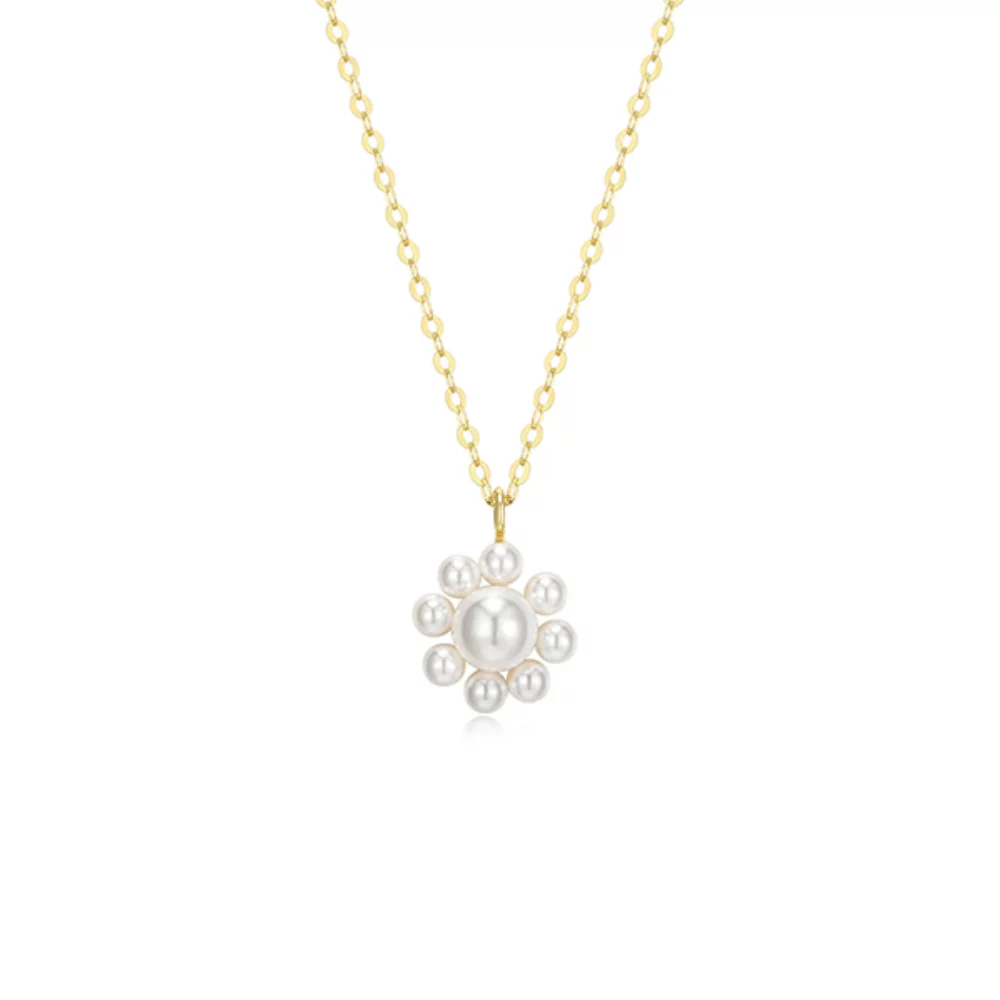 Single Pearl Flower Shell Pearl Necklace - Gold