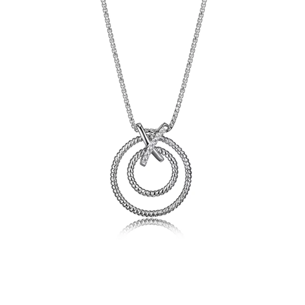 Charles Garnier Sterling Silver "LINQ" Double Tone Circle Necklace - Silver
