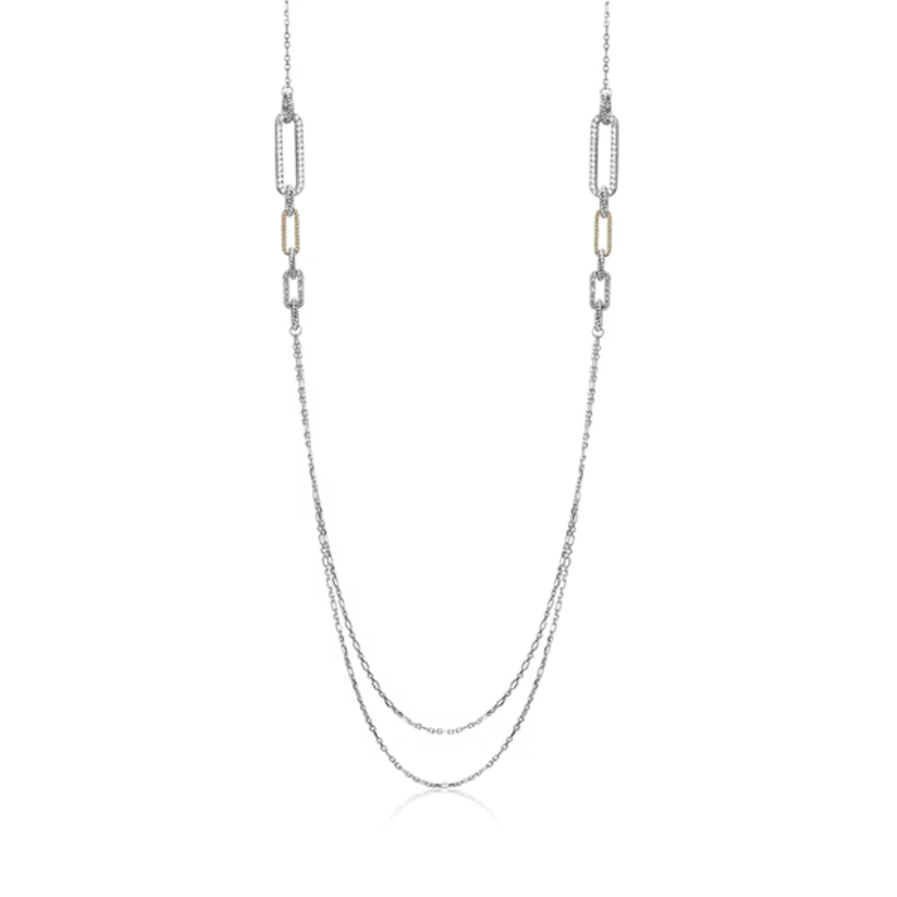 Charles Garnier Sterling Silver "PAPERCLIP" 2 Strands Necklace - Silver and Gold
