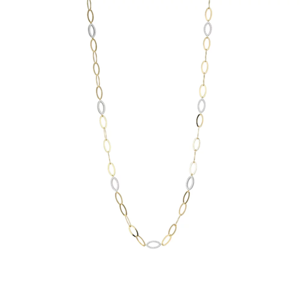 Charles Garnier Sterling Silver "PAPERCLIP" Diamondlite Marquise Link Necklace - Silver and Gold
