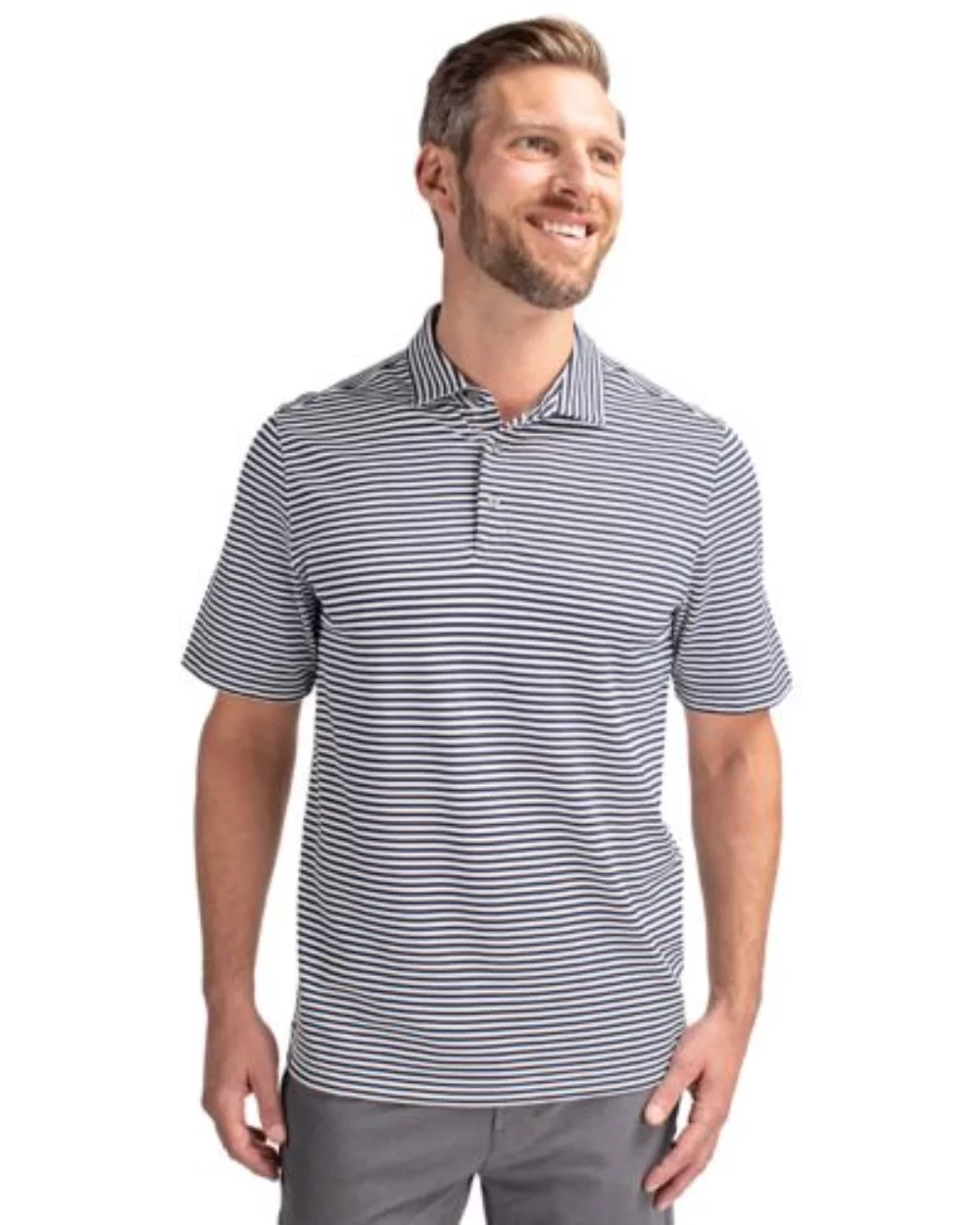 Polo Cutter & Buck Virtue Eco Pique à rayures recyclées pour hommes de grande taille.