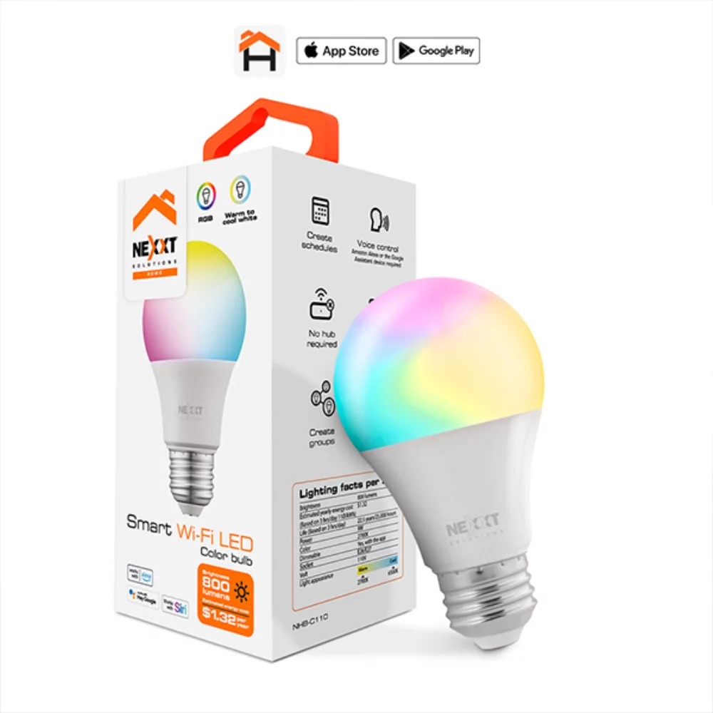 Ampoule LED intelligente Nexxt Smart Home RGB & blanc chaud en intérieur avec Wifi 100V