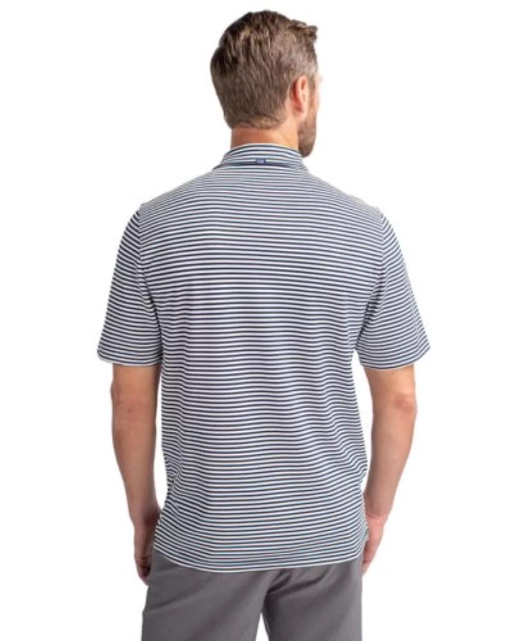Polo Cutter & Buck Virtue Eco Pique à rayures recyclées pour hommes de grande taille.