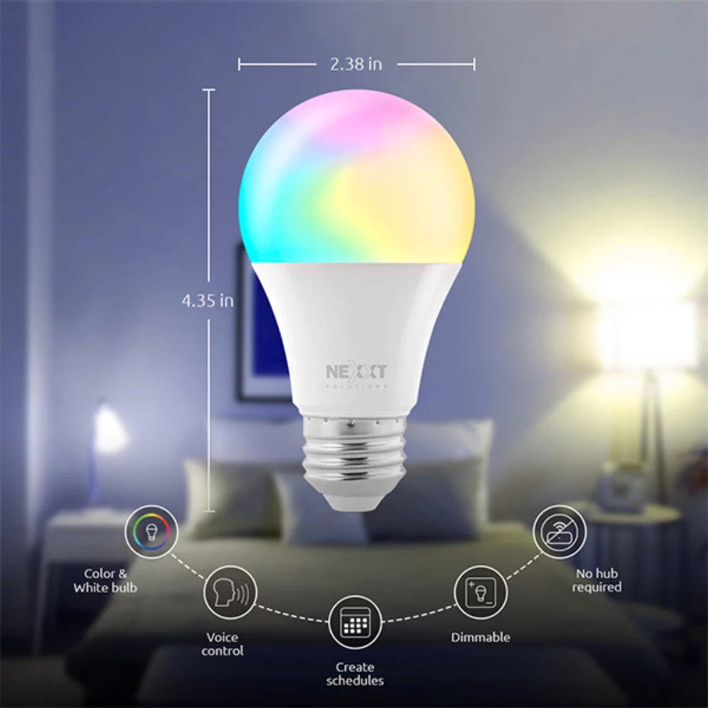 Nexxt Smart Home Indoor Wifi RGB & White LED Light Bulb (2 Pack) 100V