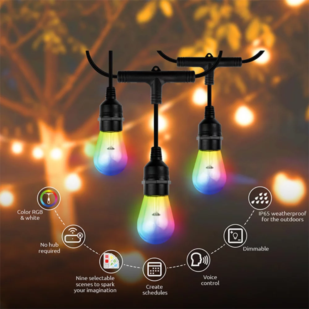 Nexxt Smart Home Outdoor Wifi LED String Lights 24 Bulbs - Black