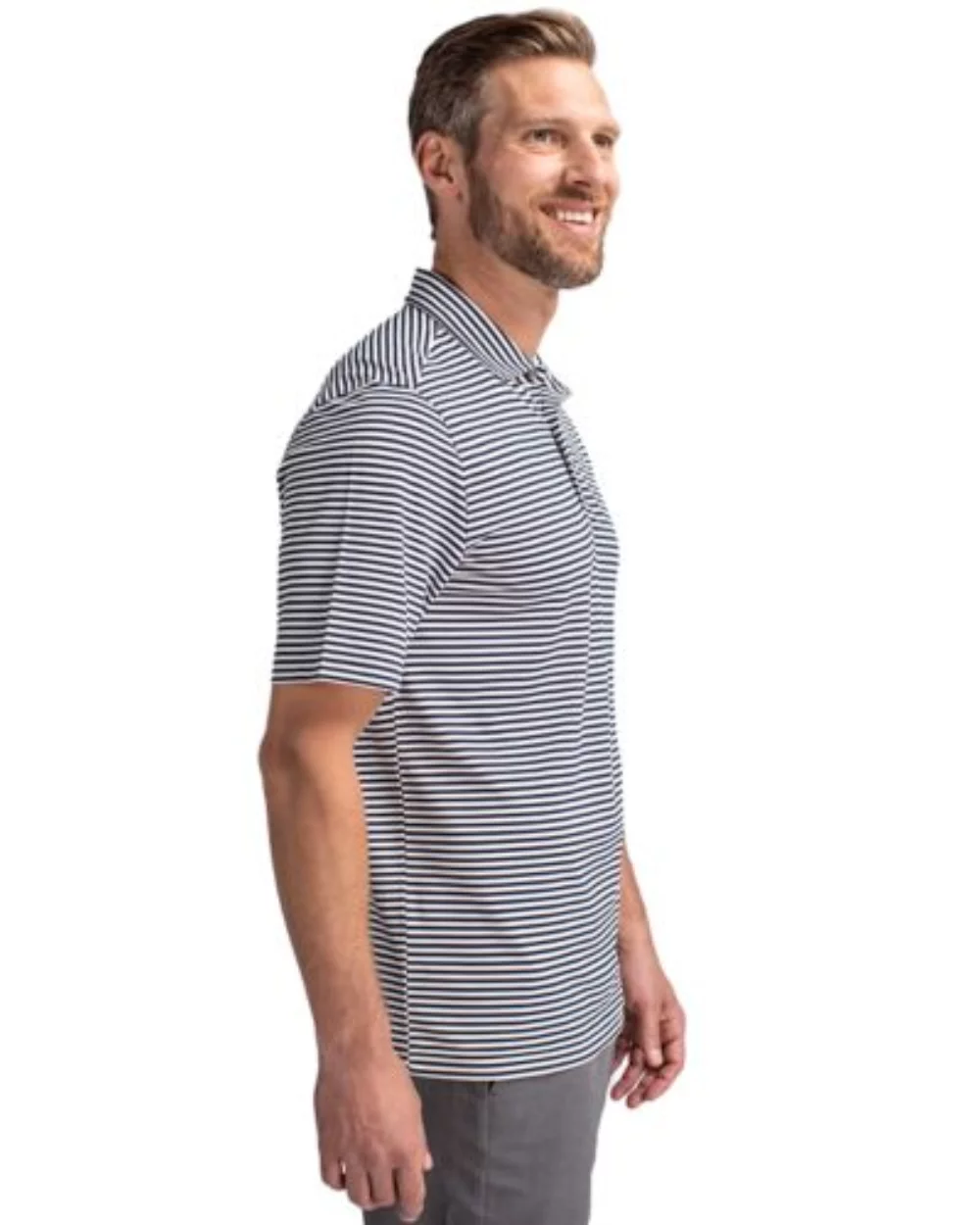 Polo Cutter & Buck Virtue Eco Pique à rayures recyclées pour hommes de grande taille.